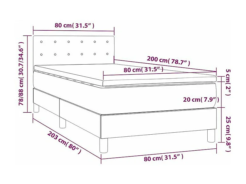 Sommier à lattes de lit avec matelas et LED Blanc 80x200