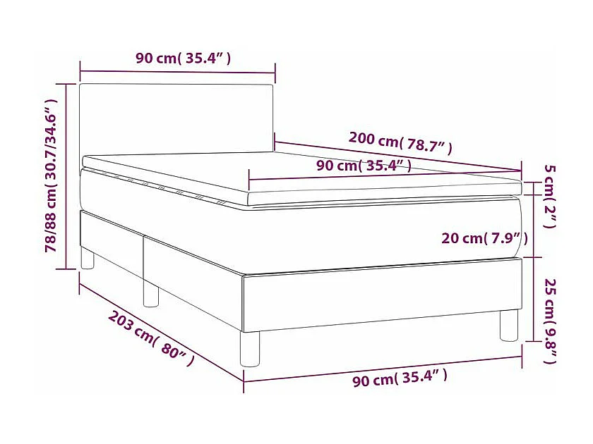 Sommier à lattes de lit avec matelas et LED Vert foncé 90x200