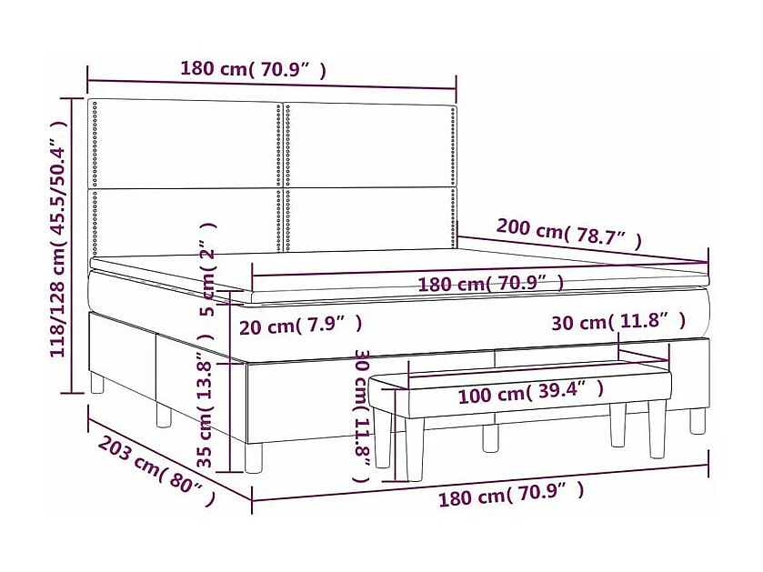 Sommier à lattes de lit avec matelas Noir 180x200 Tissu