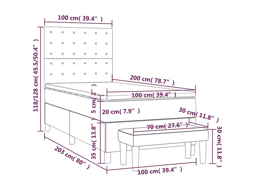 Sommier à lattes de lit et matelas Gris clair 100x200 Velours