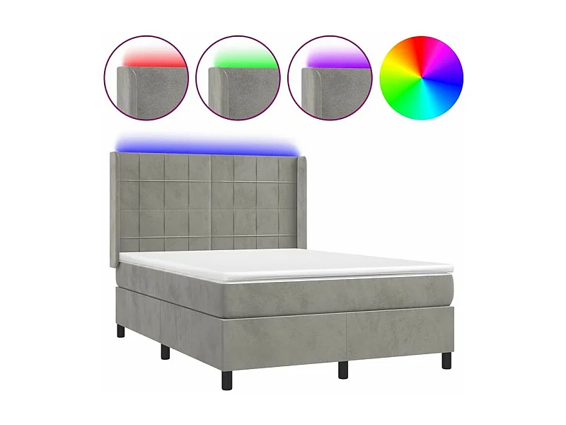 Sommier à lattes de lit matelas et LED Gris clair 140x200