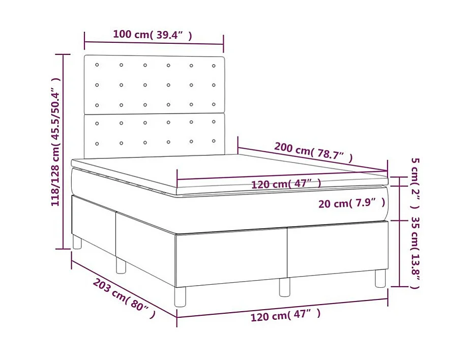 Sommier à lattes de lit avec matelas et LED Taupe 120x200