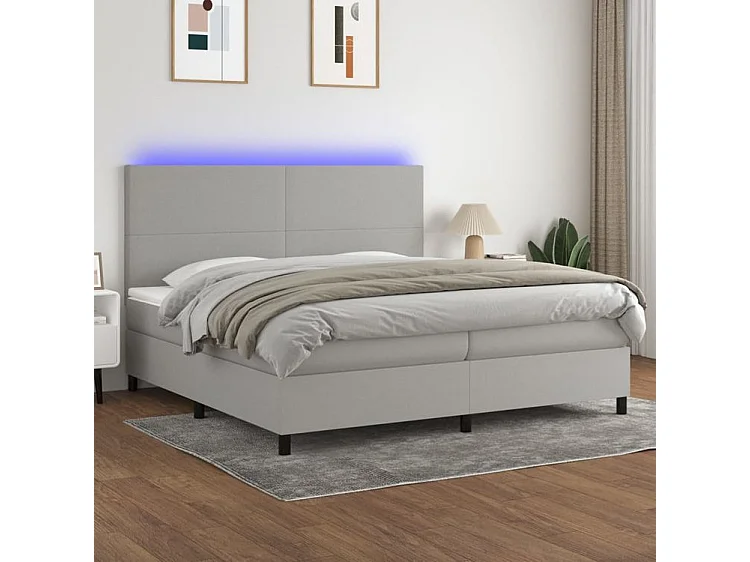 Sommier à lattes de lit et matelas et LED Gris clair 200x200