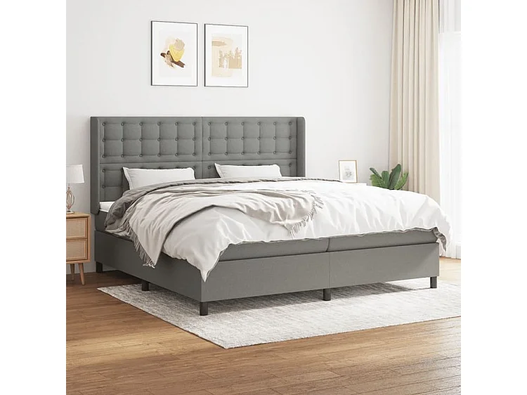 Sommier à lattes de lit avec matelas Gris foncé 200x200 Tissu