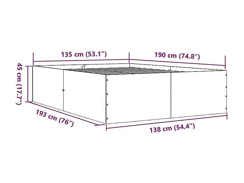 Cadre de lit chêne marron 135x190 bois d'ingénierie