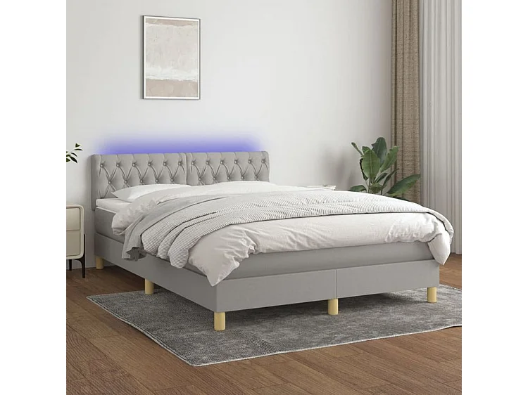 Sommier à lattes de lit et matelas et LED Gris clair 140x200