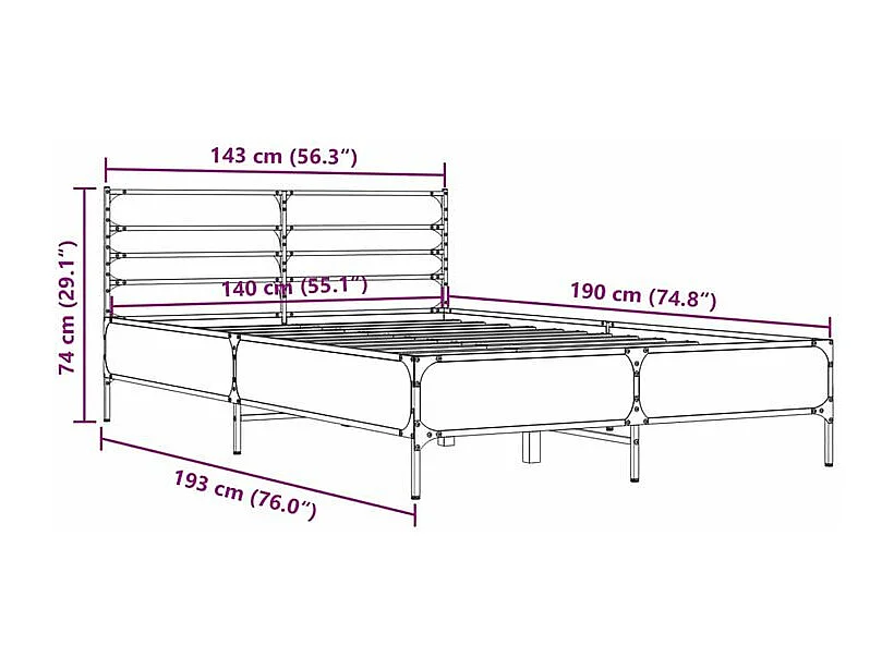 Cadre de lit chêne sonoma 140x190 bois d'ingénierie et métal