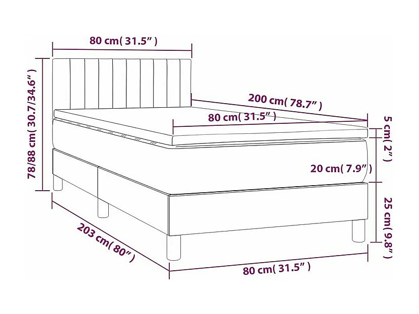 Sommier à lattes de lit avec matelas Gris foncé 80x200 Tissu