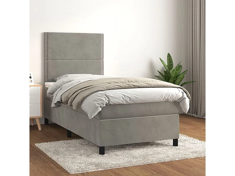 Sommier à lattes de lit et matelas Gris clair 100x200 Velours