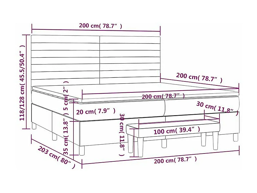 Sommier à lattes de lit avec matelas Gris clair 200x200 Tissu