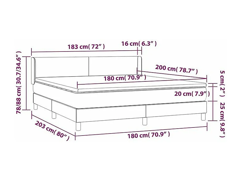 Sommier à lattes de lit et matelas Gris foncé 180x200 Velours
