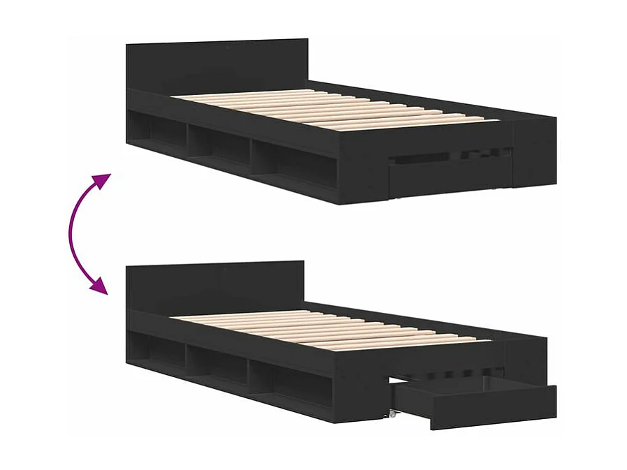 Cadre de lit avec tiroir noir 90x200 bois d'ingénierie