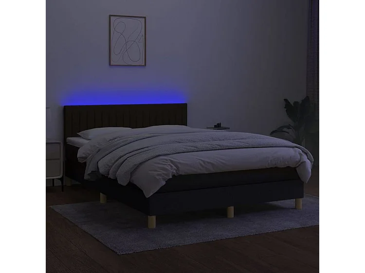 Sommier à lattes de lit avec matelas LED Noir 140x200 Tissu