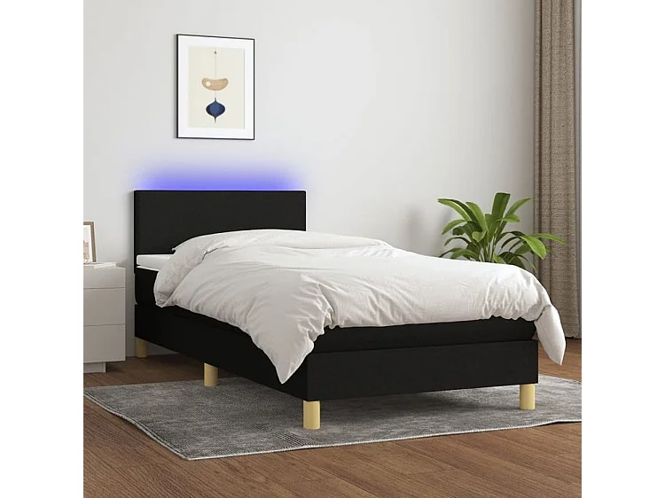 Sommier à lattes de lit avec matelas LED Noir 100x200 Tissu