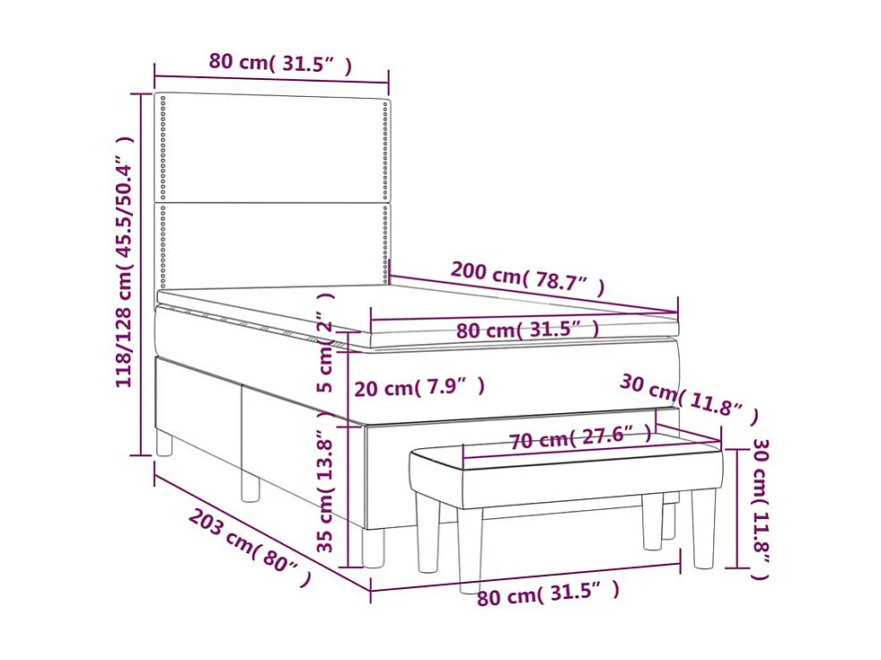 Sommier à lattes de lit et matelas Gris foncé 80x200 Velours