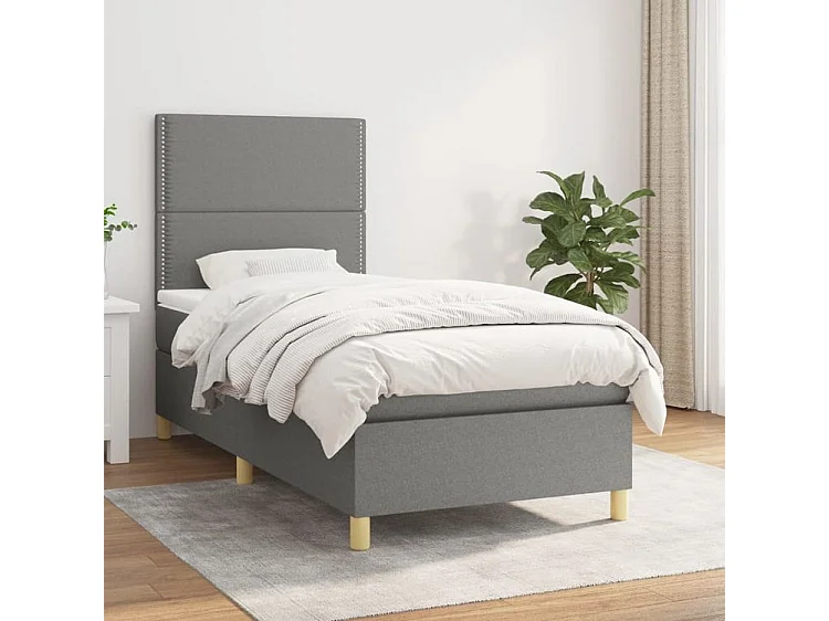 Sommier à lattes de lit et matelas Gris foncé 90x190 Tissu