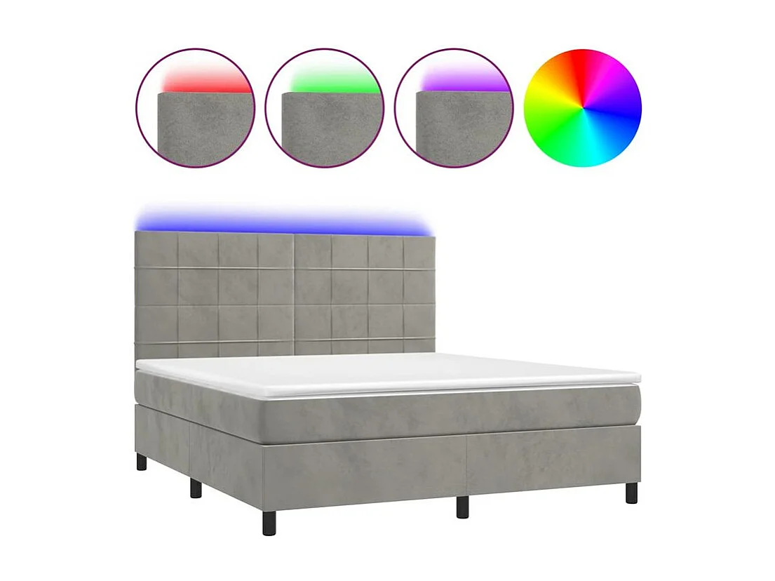 Sommier à lattes de lit matelas et LED Gris clair 180x200