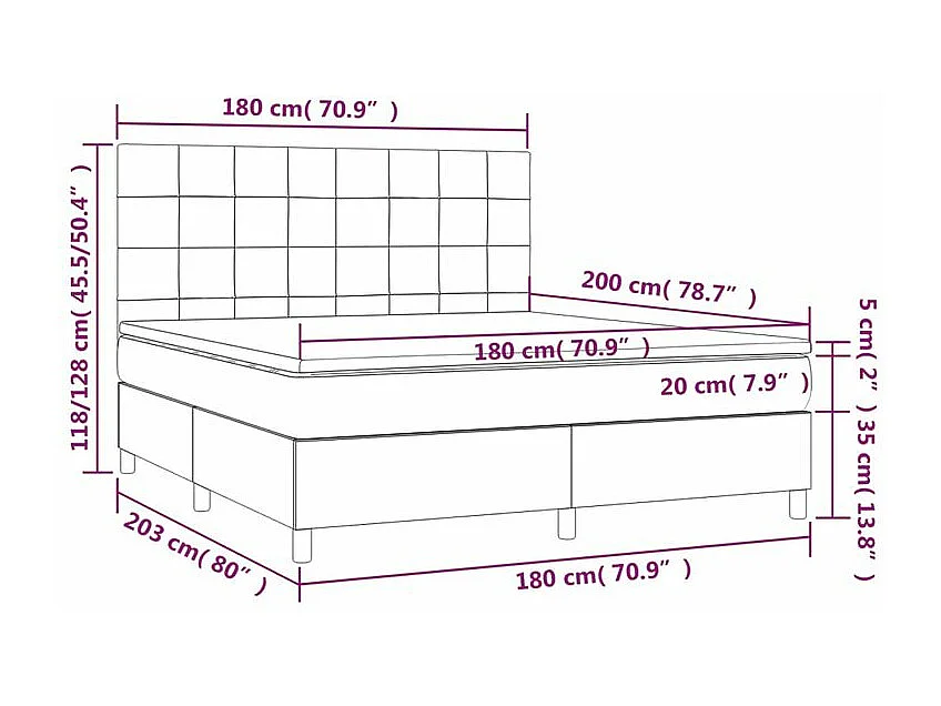 Sommier à lattes de lit matelas et LED Gris clair 180x200