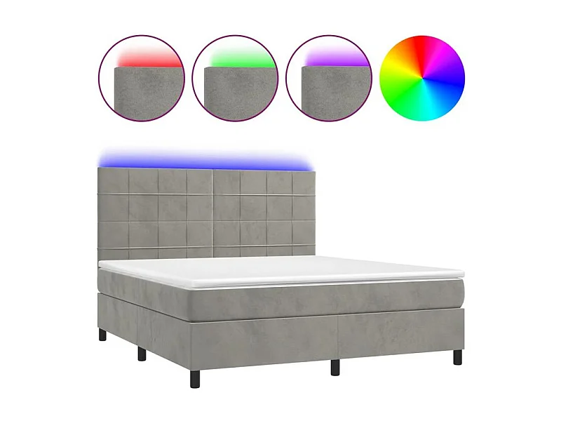 Sommier à lattes de lit matelas et LED Gris clair 180x200