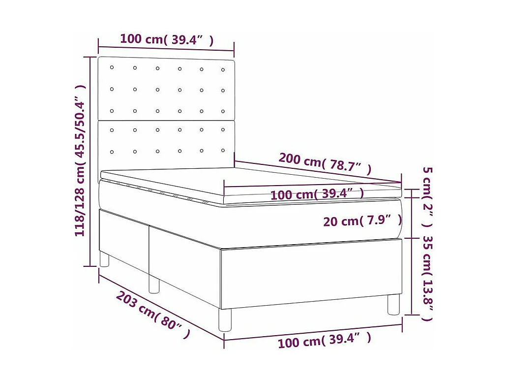Sommier à lattes de lit avec matelas Gris foncé 100x200 Tissu
