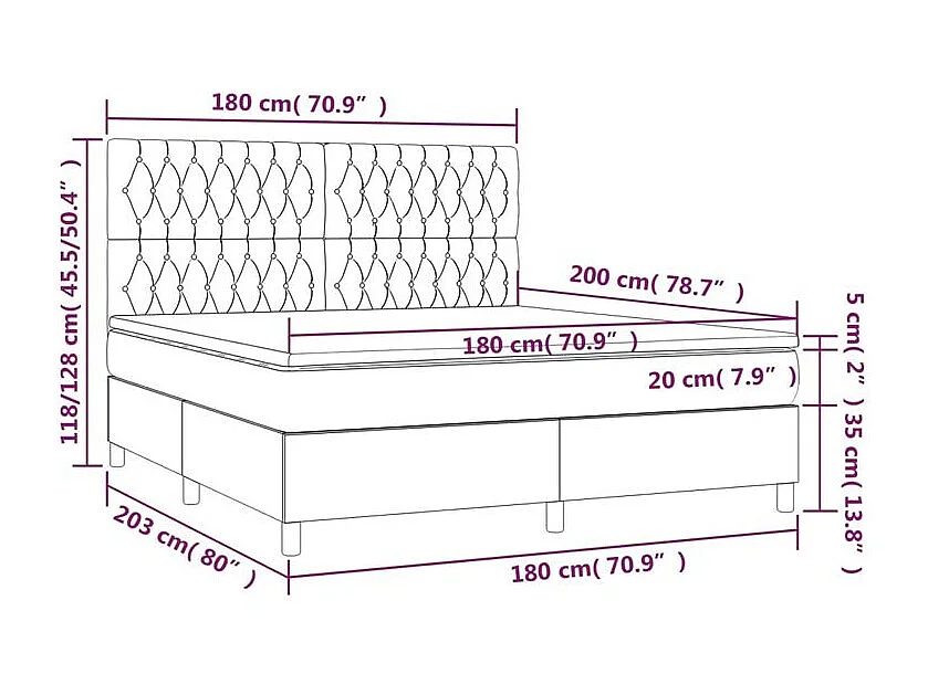 Sommier à lattes de lit avec matelas Gris foncé 180x200 Tissu