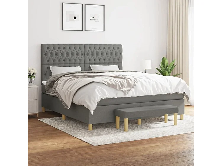 Sommier à lattes de lit avec matelas Gris foncé 180x200 Tissu