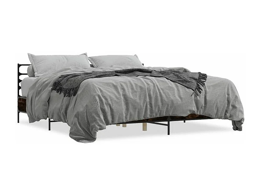 Cadre de lit chêne fumé 200x200 bois d'ingénierie et métal