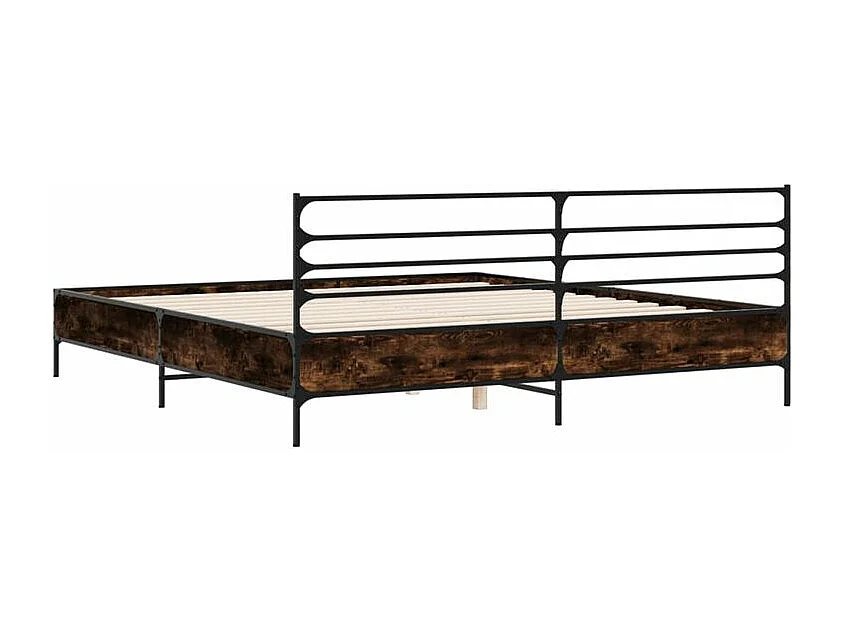 Cadre de lit chêne fumé 200x200 bois d'ingénierie et métal