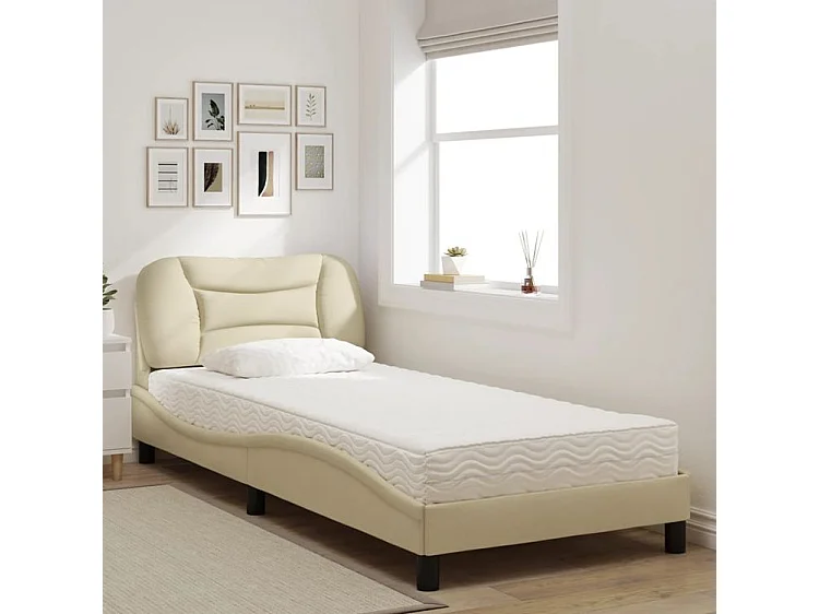 Lit avec matelas crème 90x200 tissu