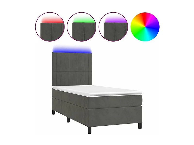 Sommier à lattes de lit matelas LED Gris foncé 80x200 Velours