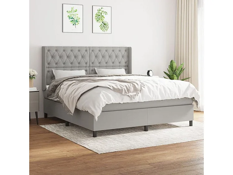 Sommier à lattes de lit avec matelas Gris clair 160x200 Tissu