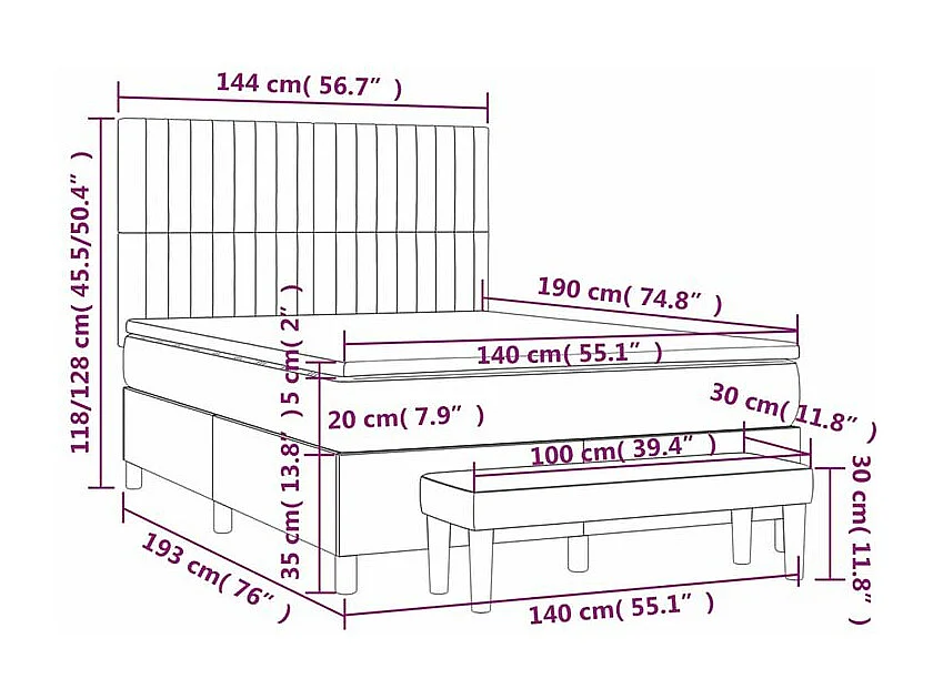 Sommier à lattes de lit avec matelas Gris foncé 140x190 Tissu