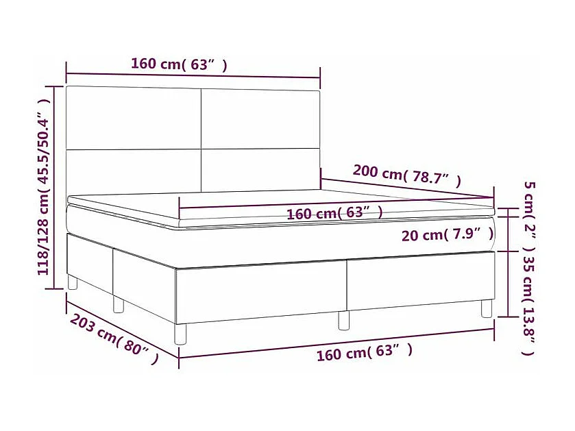 Sommier à lattes de lit avec matelas Gris foncé 160x200 Tissu