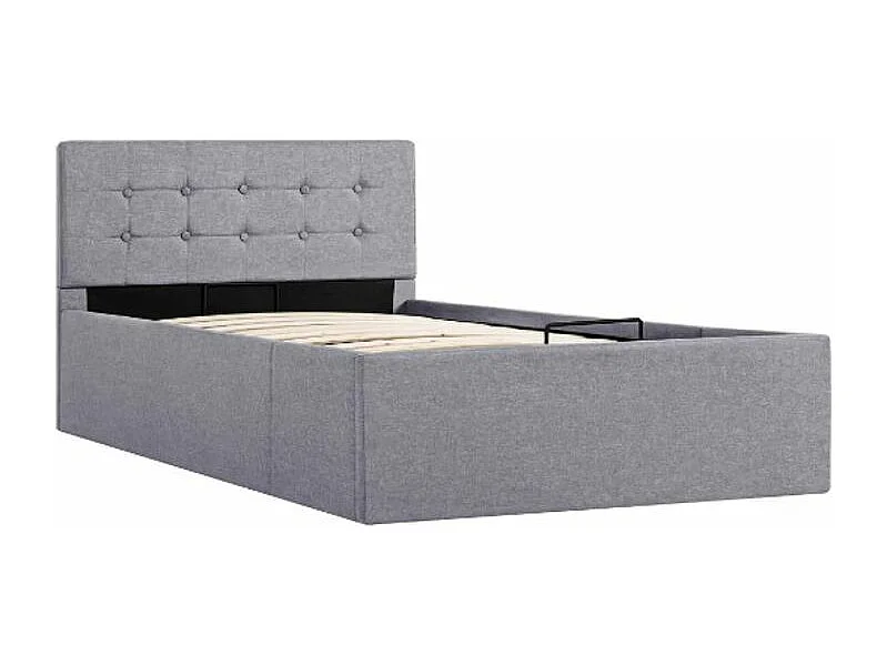 Lit coffre tissu gris clair 90x200