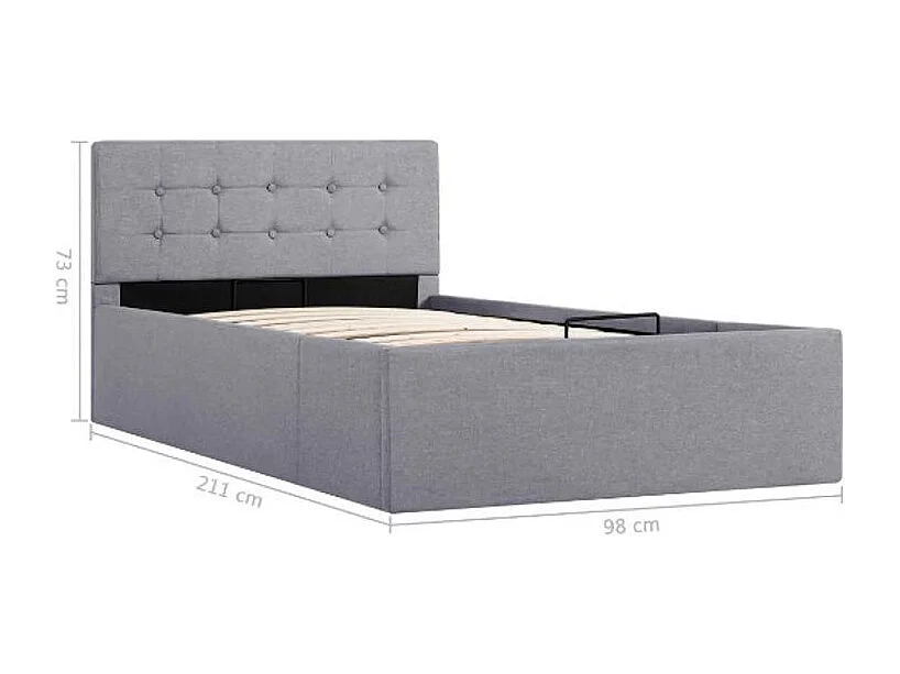 Lit coffre tissu gris clair 90x200