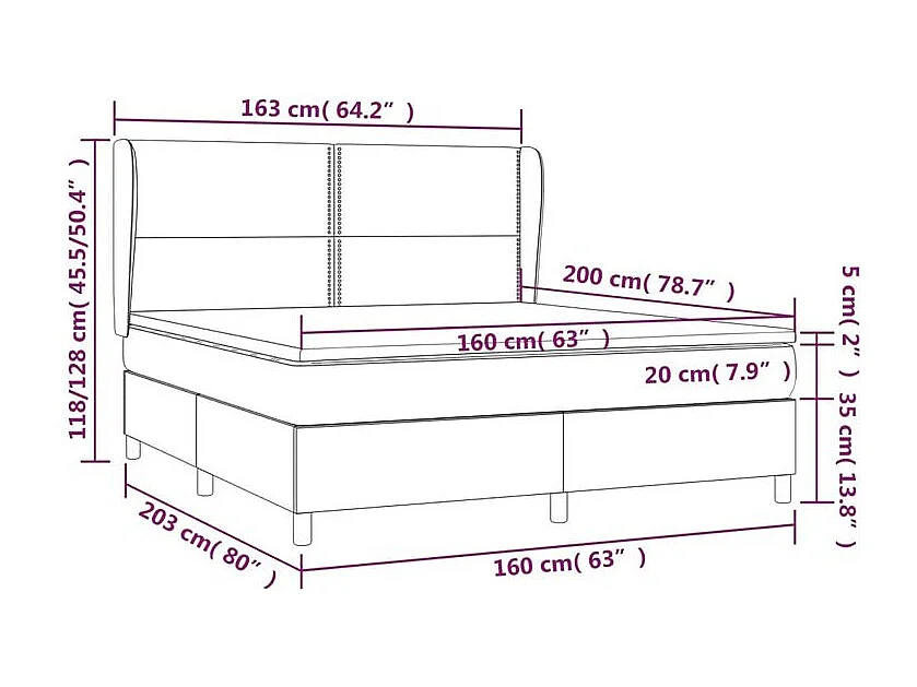 Sommier à lattes de lit avec matelas Rose 160x200 Velours