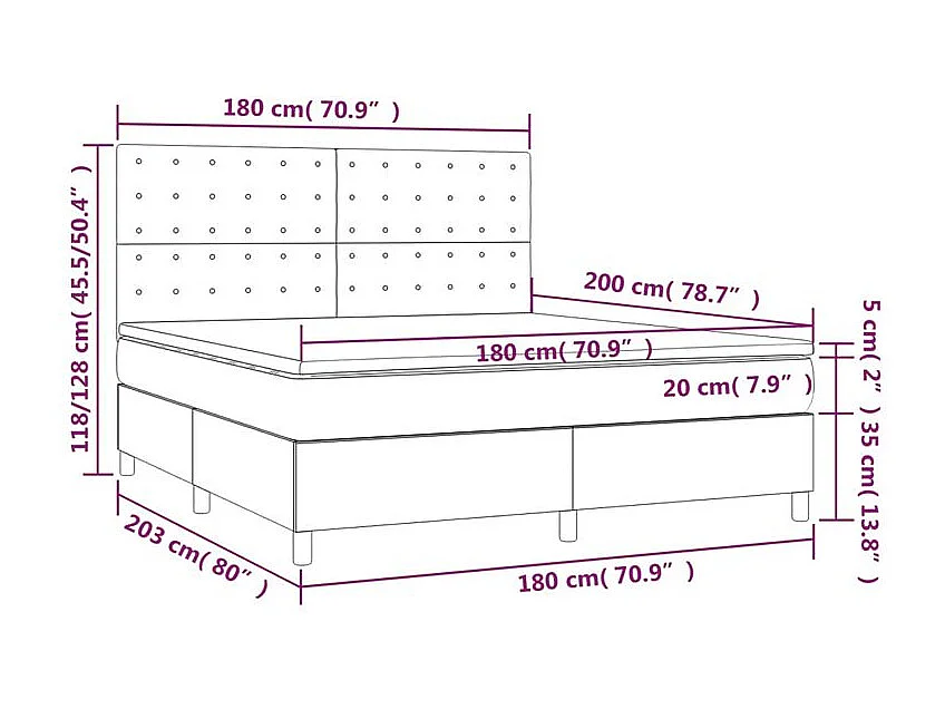 Sommier à lattes de lit matelas et LED Gris foncé 180x200