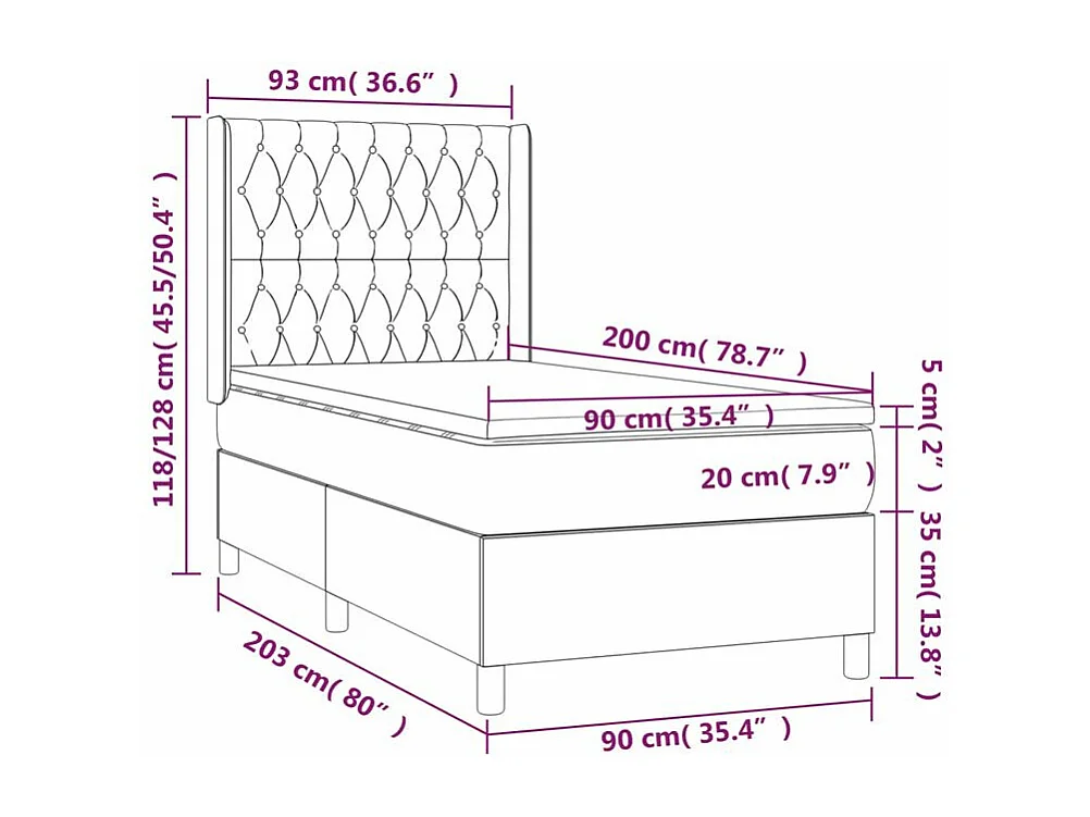 Sommier à lattes de lit avec matelas Noir 90x200 Tissu