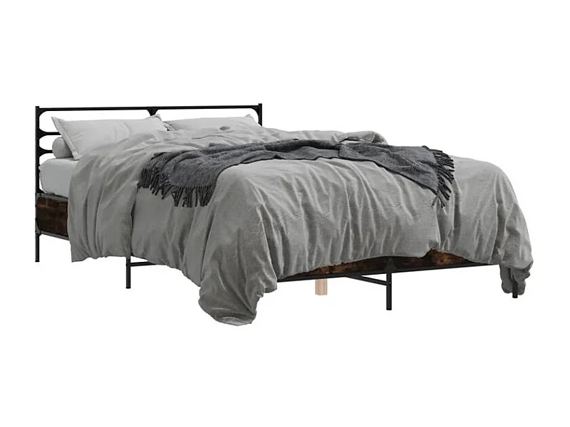 Cadre de lit chêne fumé 135x190 bois d'ingénierie et métal