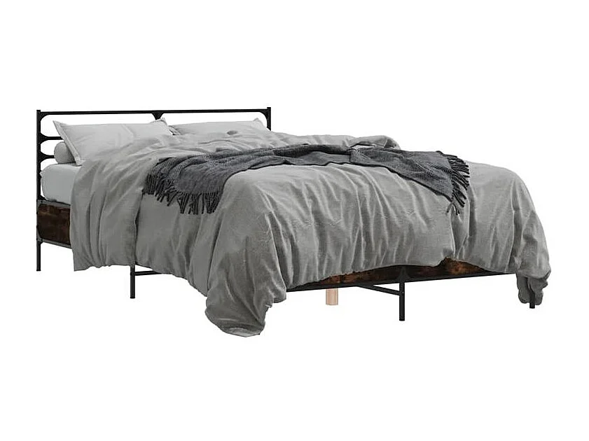 Cadre de lit chêne fumé 135x190 bois d'ingénierie et métal
