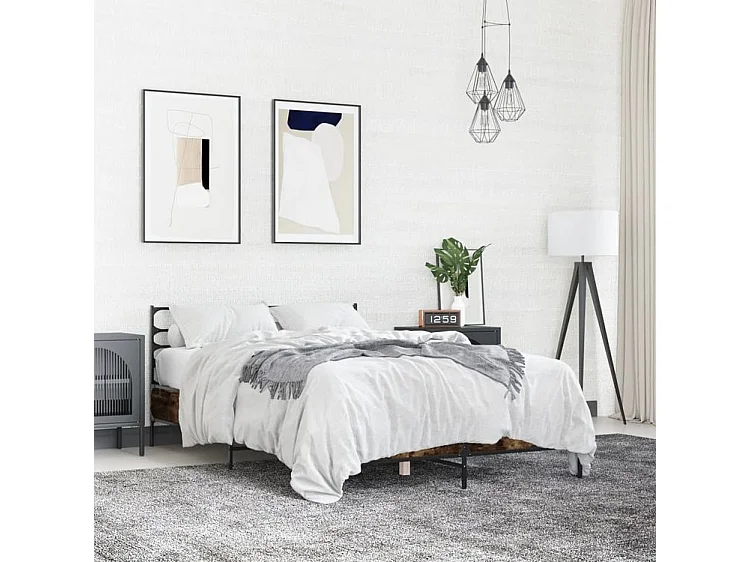 Cadre de lit chêne fumé 135x190 bois d'ingénierie et métal