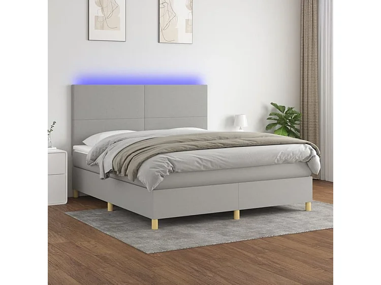 Sommier à lattes de lit et matelas et LED Gris clair 160x200