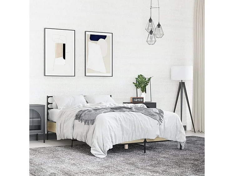 Cadre de lit chêne sonoma 140x200 bois d'ingénierie et métal
