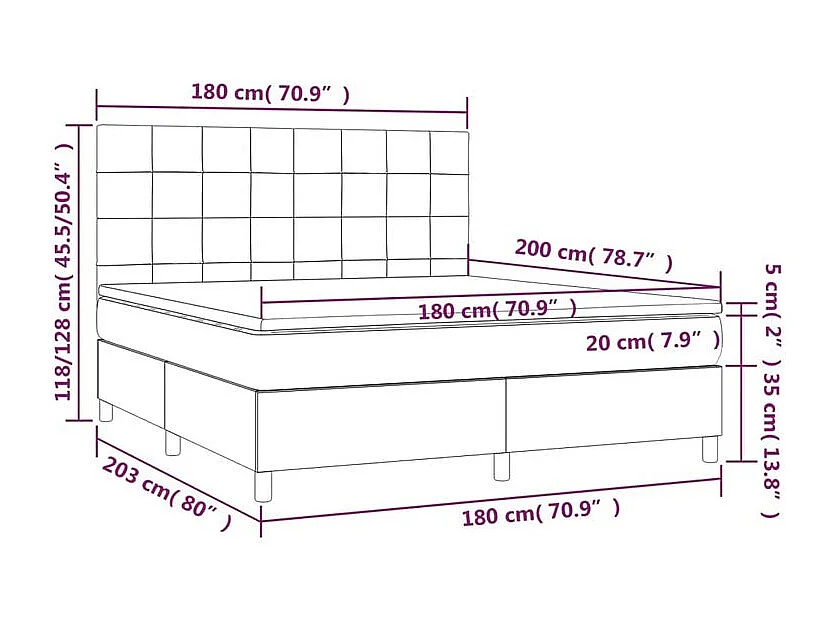 Sommier à lattes de lit avec matelas Gris clair 180x200 Tissu
