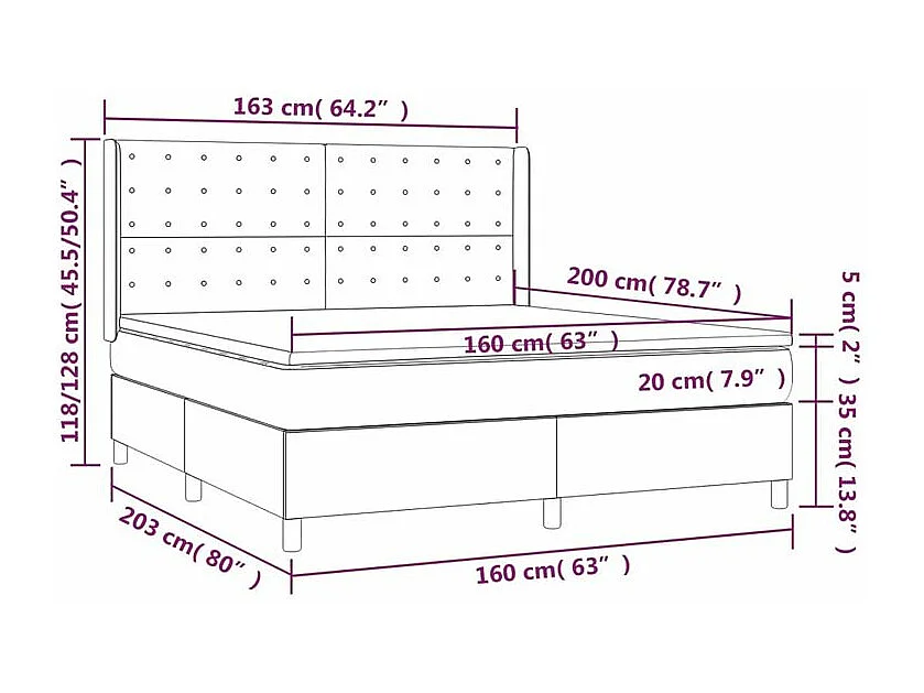 Sommier à lattes de lit avec matelas Gris clair 160x200 Tissu