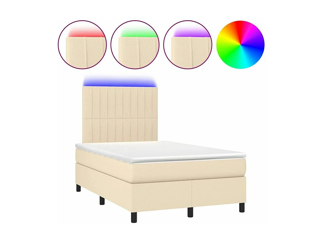 Sommier à lattes de lit et matelas et LED Crème 120x200 Tissu