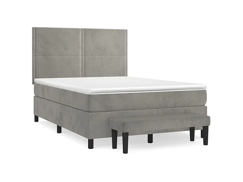 Sommier à lattes de lit et matelas Gris clair 140x190 Velours