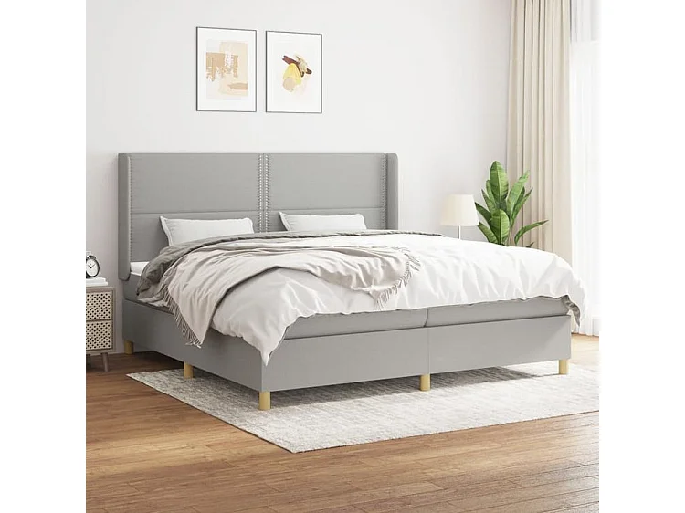 Sommier à lattes de lit avec matelas Gris clair 200x200 Tissu