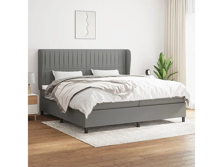 Sommier à lattes de lit avec matelas Gris foncé 200x200 Tissu