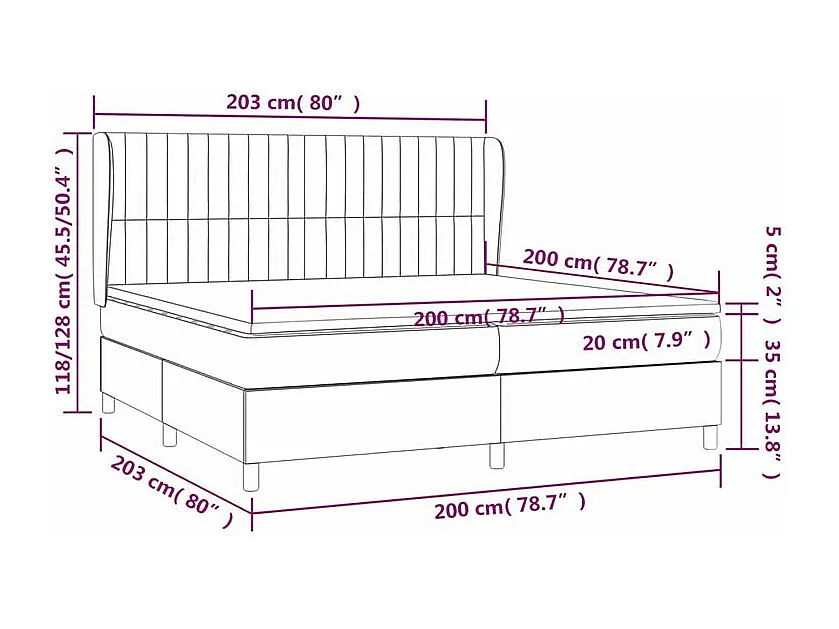 Sommier à lattes de lit avec matelas Gris foncé 200x200 Tissu